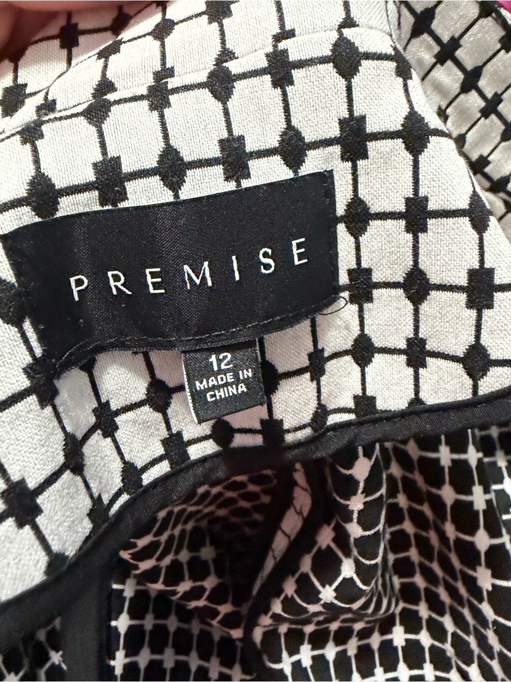 Premise Women’s Size 12 Black White Geometric Print Open Front Blazer Jacket - Picture 3 of 5